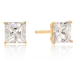 6mm New Sterling Princess Cut Cubic Zirconia Studs Gold