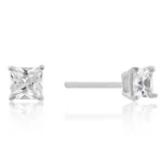 4mm New Sterling Princess Cut Cubic Zirconia Studs Silver