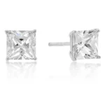 6mm New Sterling Princess Cut Cubic Zirconia Studs Silver