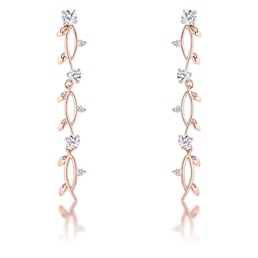 1.1Ct Vine Design Rose Gold Plated Earrings