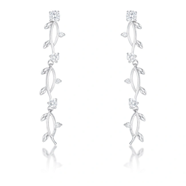 1.1Ct Vine Design Rhodium Earrings