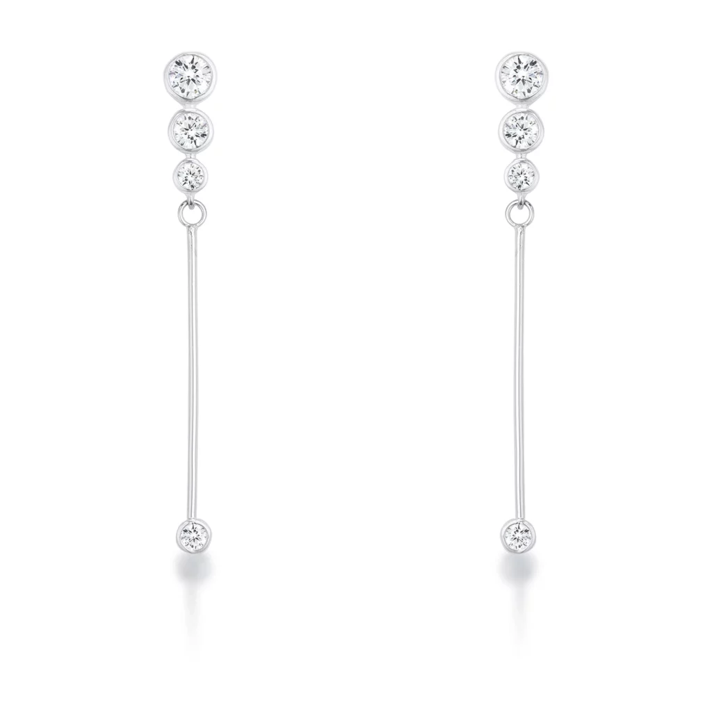 1.2Ct Graduated Rhodium Plated Drop Cubic Zirconia Earrings.