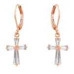 Rose Gold Plated CZ Cross Drop Earrings