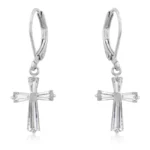 Cubic Zirconia Rhodium Plated Finish Cross Earrings
