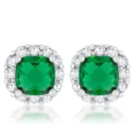 Liz 2ct Emerald CZ Rhodium Classic Cushion Stud Earrings