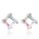 Myra 10ct Multicolor CZ Rhodium Stud Earrings