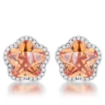 Floral Cut Champagne CZ Stud Earrings
