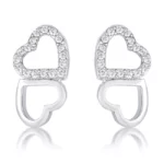 .17 Ct Melded Hearts Rhodium and CZ Stud Earrings