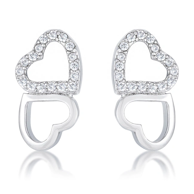 .17 Ct Melded Hearts Rhodium and CZ Stud Earrings