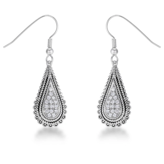 .45 Ct Tear Drop Rhodium Earrings with CZ