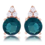 Simple Rose Gold Plated 9mm Blue Green CZ Stud Earring