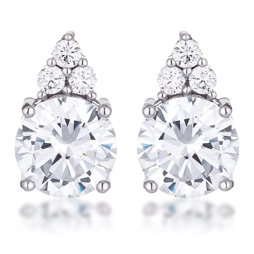 Simple Rhodium Plated 9mm Clear CZ Stud Earring