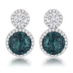 10Ct Rhodium Plated Blue Green Snowman CZ Earrings