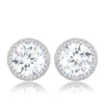 5.84 Ct Rhodium Clear CZ Round Halo Earrings