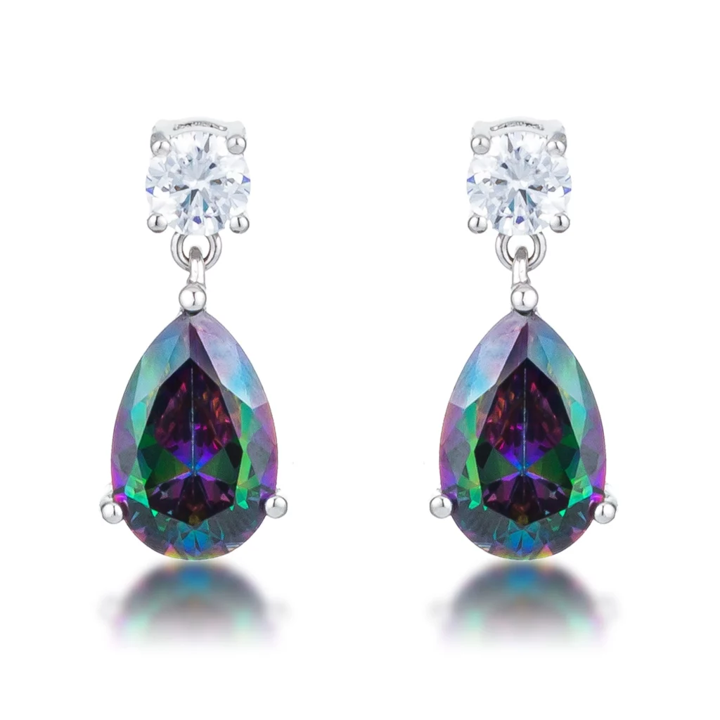 9 | 9.9Ct Rhodium Mystic Iridescent Teardrop Earrings