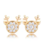 Gold Plated Clear CZ Reindeer Earrings
