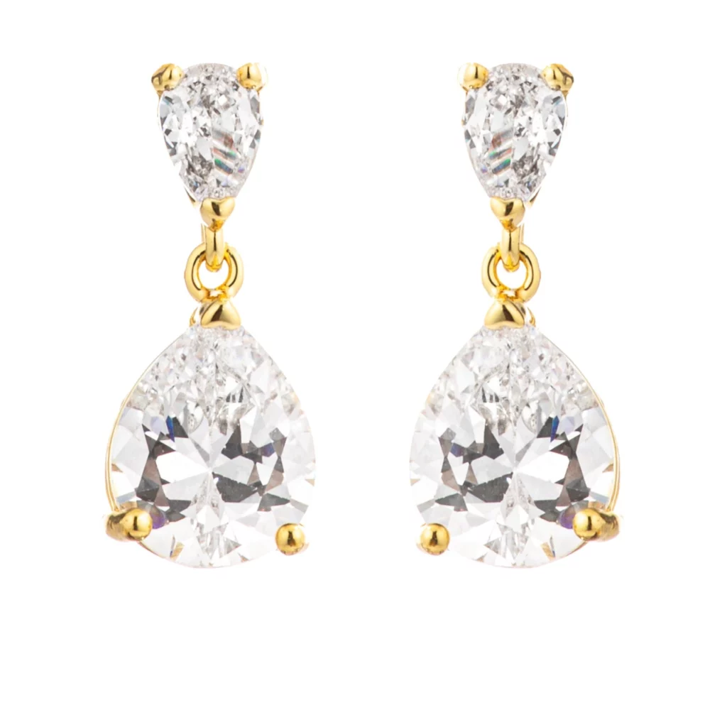 18k Gold Plated Double Pear Drop Earrings