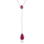 Lara 5.8ct Ruby CZ Rhodium Classic Drop Lariat Necklace
