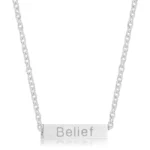 Luck Rhodium Stainless Steel Bar Script Necklace