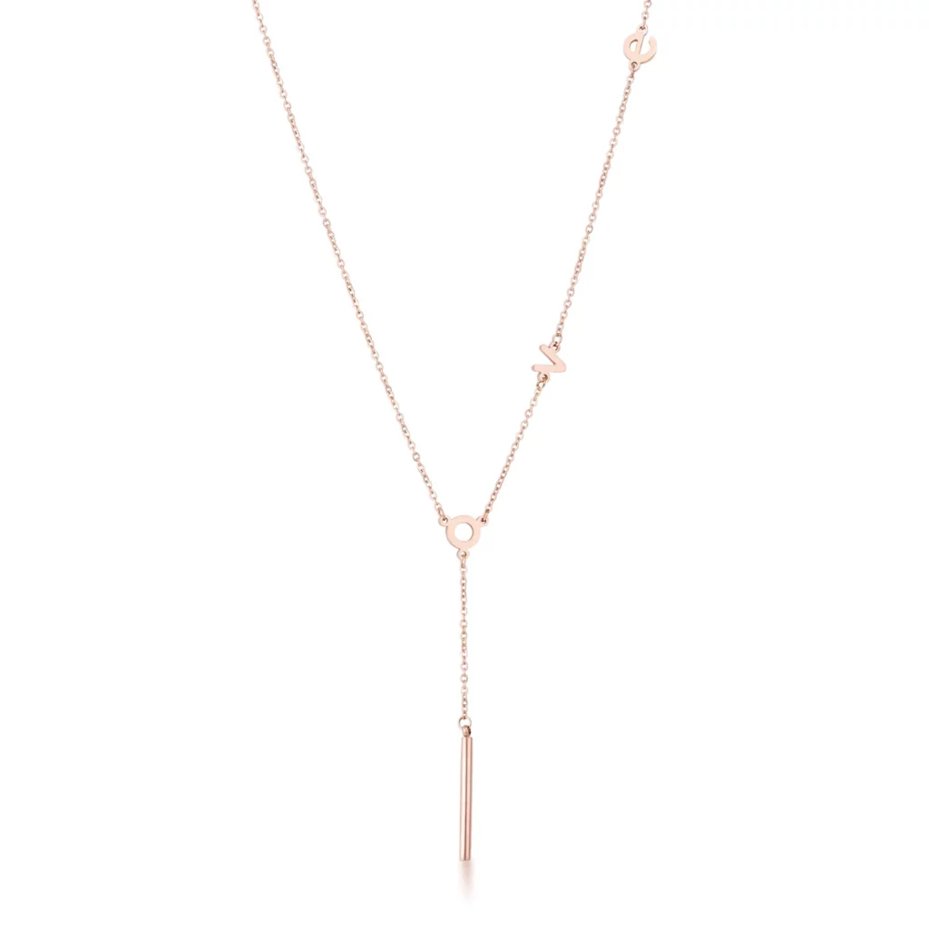 Stainless Steel Rose Goldtone LOVE Necklace