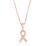 18k Rose Gold Plated Heart Filigree Breast Cancer Awareness Ribbon Pendant