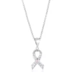 Rhodium Plated Heart Filigree Breast Cancer Awareness Ribbon Pendant