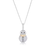 .35 ct CZ Two-Tone Snowman Pave Holiday Pendant