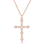 Dainty Art Deco Rose Gold Plated Clear CZ Cross Pendant