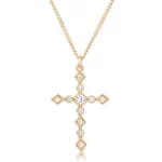 Dainty Art Deco Gold Plated Clear CZ Cross Pendant