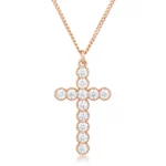Micro Beaded Rose Gold Plated Clear CZ Cross Pendant