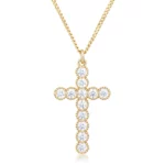 Micro Beaded 18k Gold Plated Clear CZ Cross Pendant