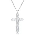 Micro Beaded Rhodium Plated Clear CZ Cross Pendant
