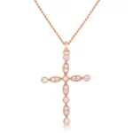 Delicate Vintage Rose Gold Plated Clear CZ Cross Pendant