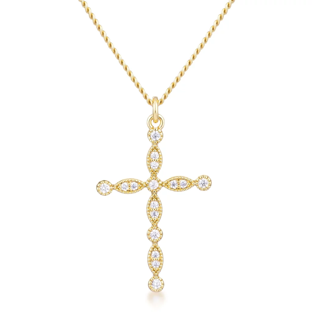 Delicate Vintage Gold Plated Clear CZ Cross Pendant