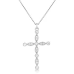 Delicate Vintage Rhodium Plated Clear CZ Cross Pendant