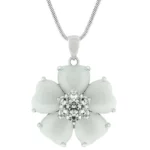 White Cats Eye Cubic Zirconia Flower Pendant