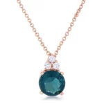 Simple Rose Gold Plated 9mm Blue Green CZ Pendant