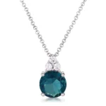 Simple Rhodium Plated 9mm Blue Green CZ Pendant