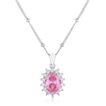 Rhodium Plated Pink Petite Royal Oval Pendant
