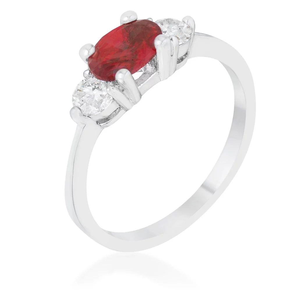 Miranna 1.2ct Garnet CZ Rhodium Classic Oval Ring