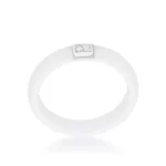 White Ceramic Band Ring With Cubic Zirconia