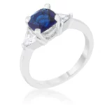 Shonda 1.8ct Sapphire CZ Rhodium Cushion Classic Statement Ring