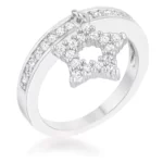 Star 0.25ct CZ Rhodium Simple Holiday Charm Band Ring