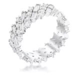 Rhodium Clear CZ Alternating Baguette Round Eternity Band