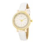 Georgia Gold Crystal Watch With White Leather Strap